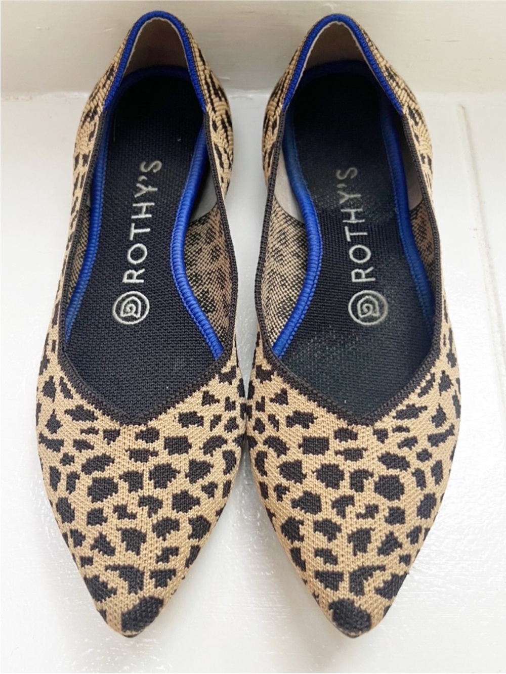 Rothy's Leopard Print Pointed Toe Flats in Beige and Black